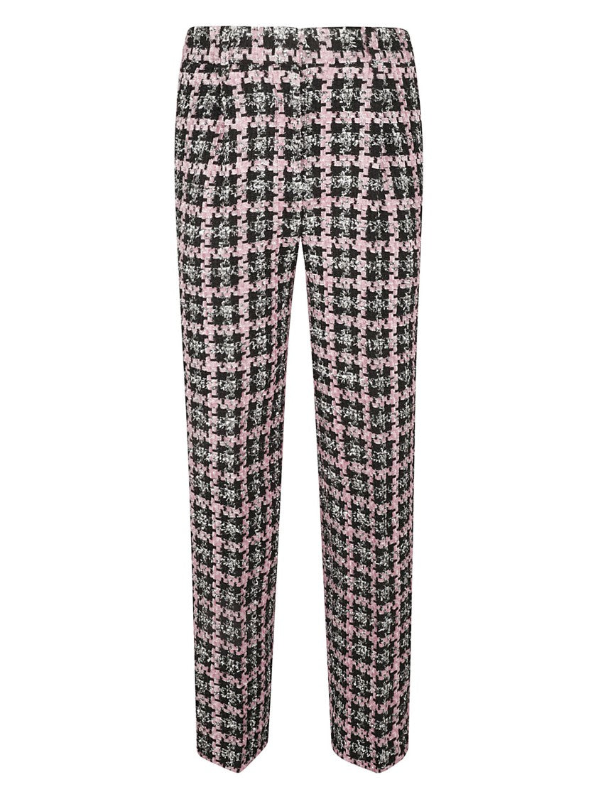 Msgm Houndstooth Pattern Trousers With Textured Finish