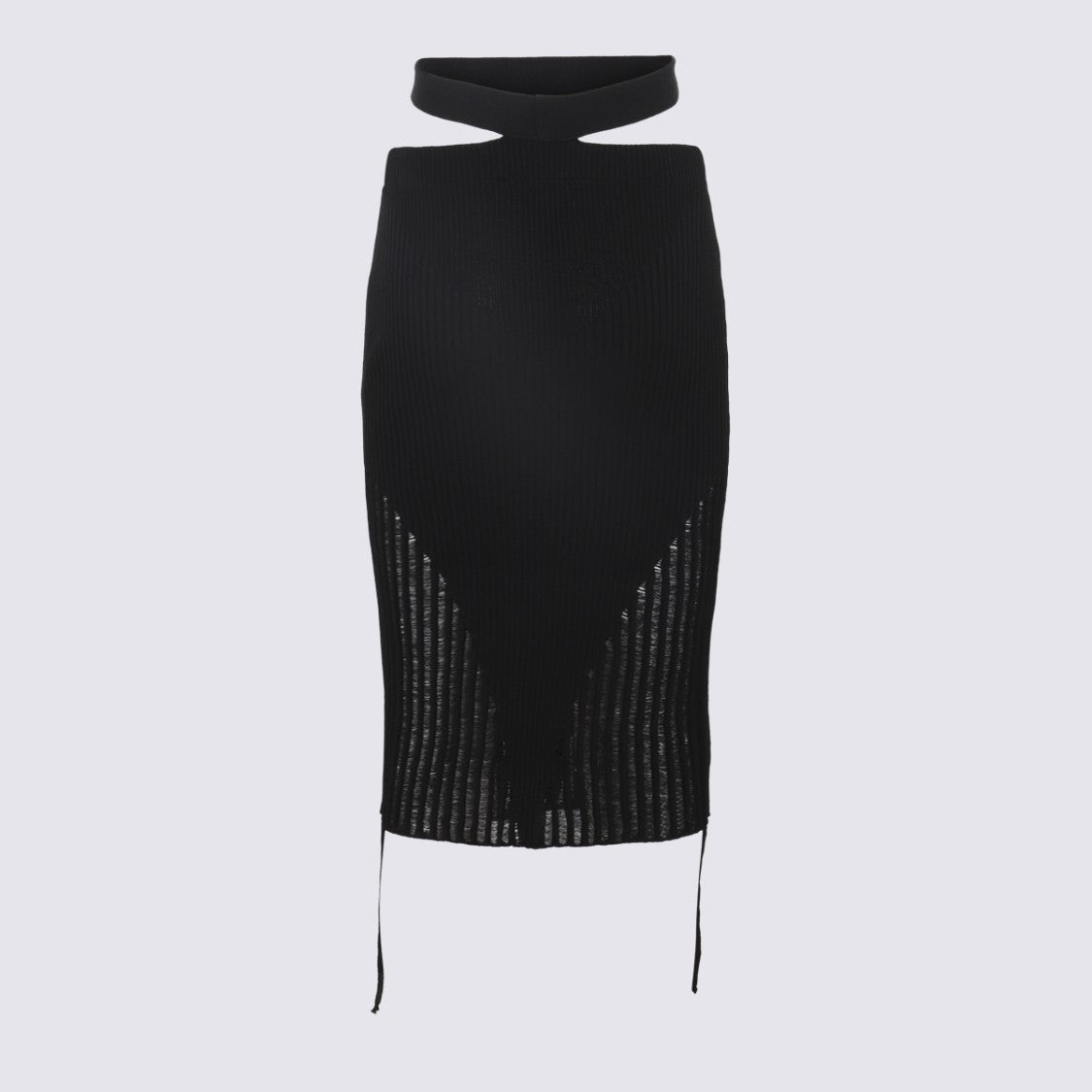 Andreâdamo Ribbed Knit Midi Skirt With Sheer Panel And Detachable Choker