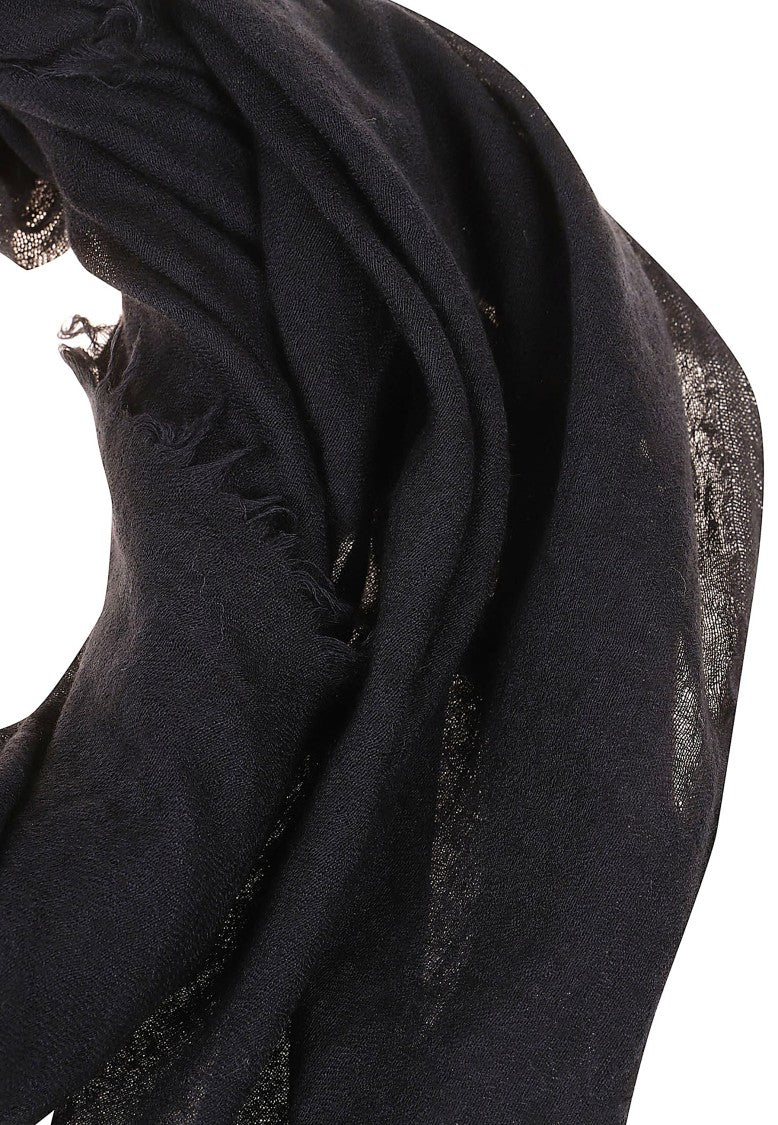 Destin Lightweight Black Scarf With Hand-Frayed Edges And Semi-Transparent Texture