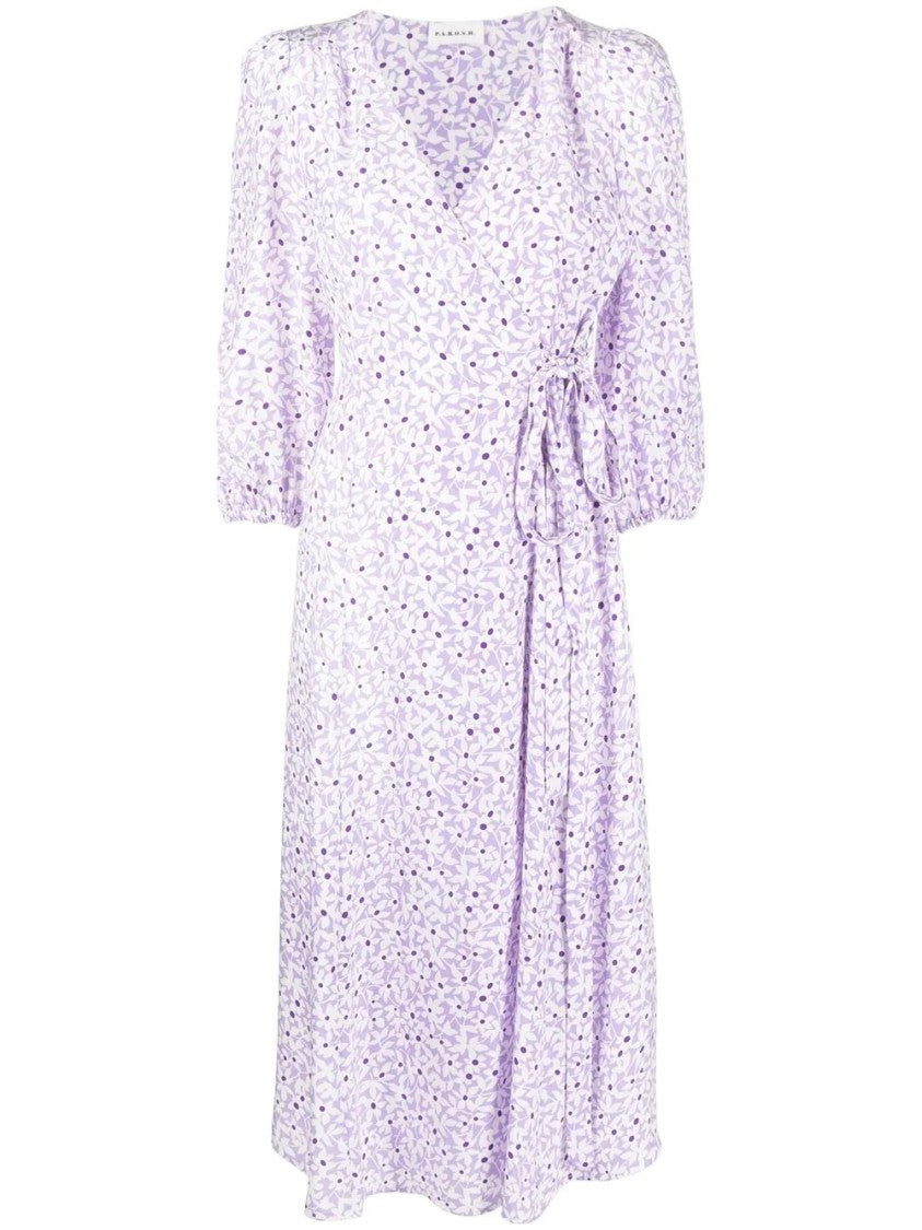 P.A.R.O.S.H. Floral Print V-Neck Midi Dress