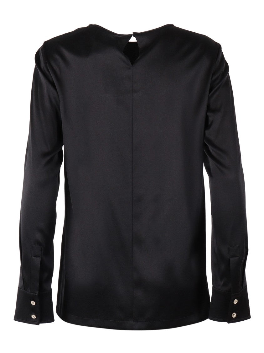 Max Mara Black Silk Top With Classic Round Neck