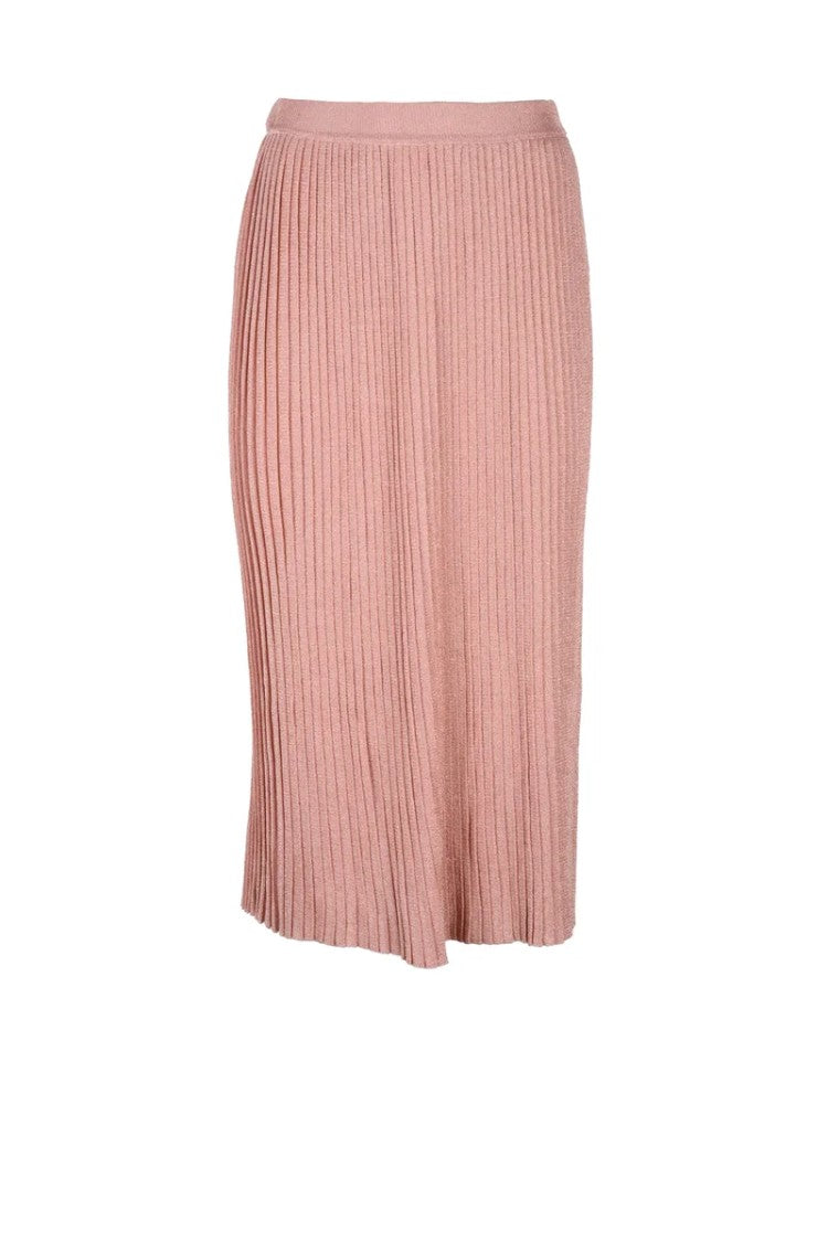 Elisabetta Franchi Long Pleated Lamé Skirt - Old Rose