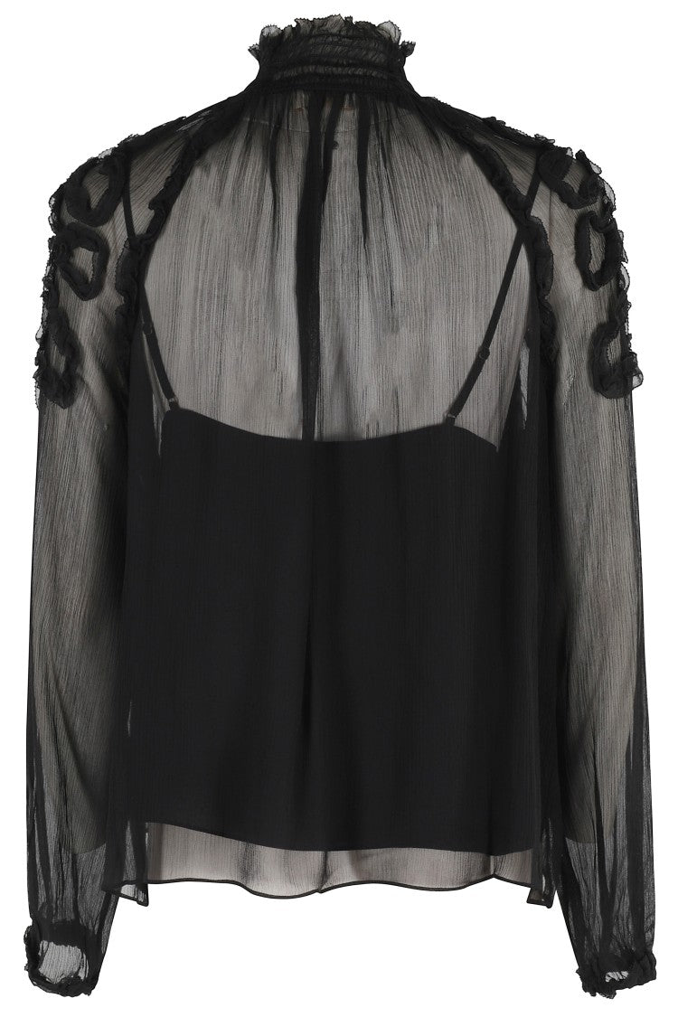 Ulla Johnson Magdalena Silk Smocked Long Sleeve Blouse