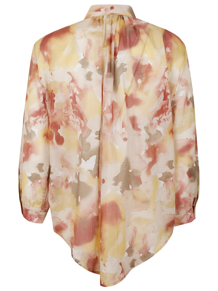 Massimo Alba Watercolor Print Cotton Shirt With Classic Collar