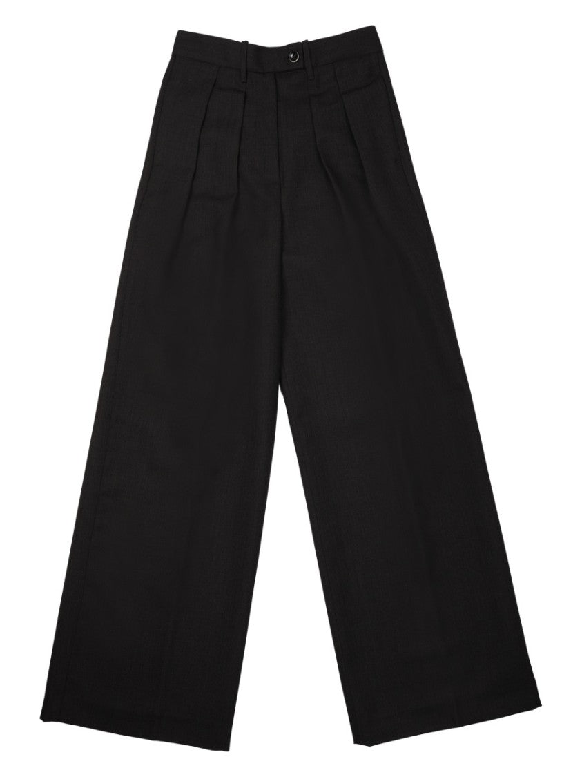 Nine In The Morning Neutrals Sandra Pleated Wool Wide-Leg Pants