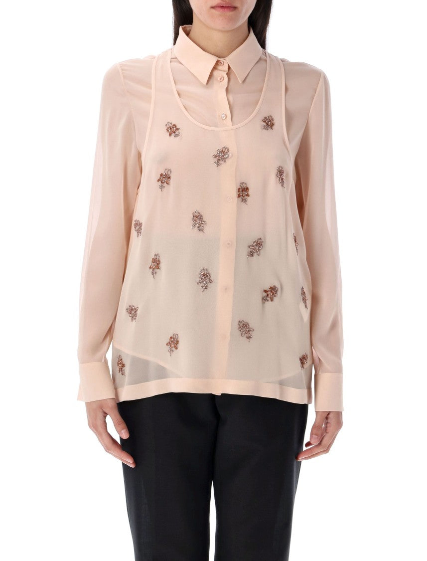 Fendi Double Layer Shirt With Embroidered Top