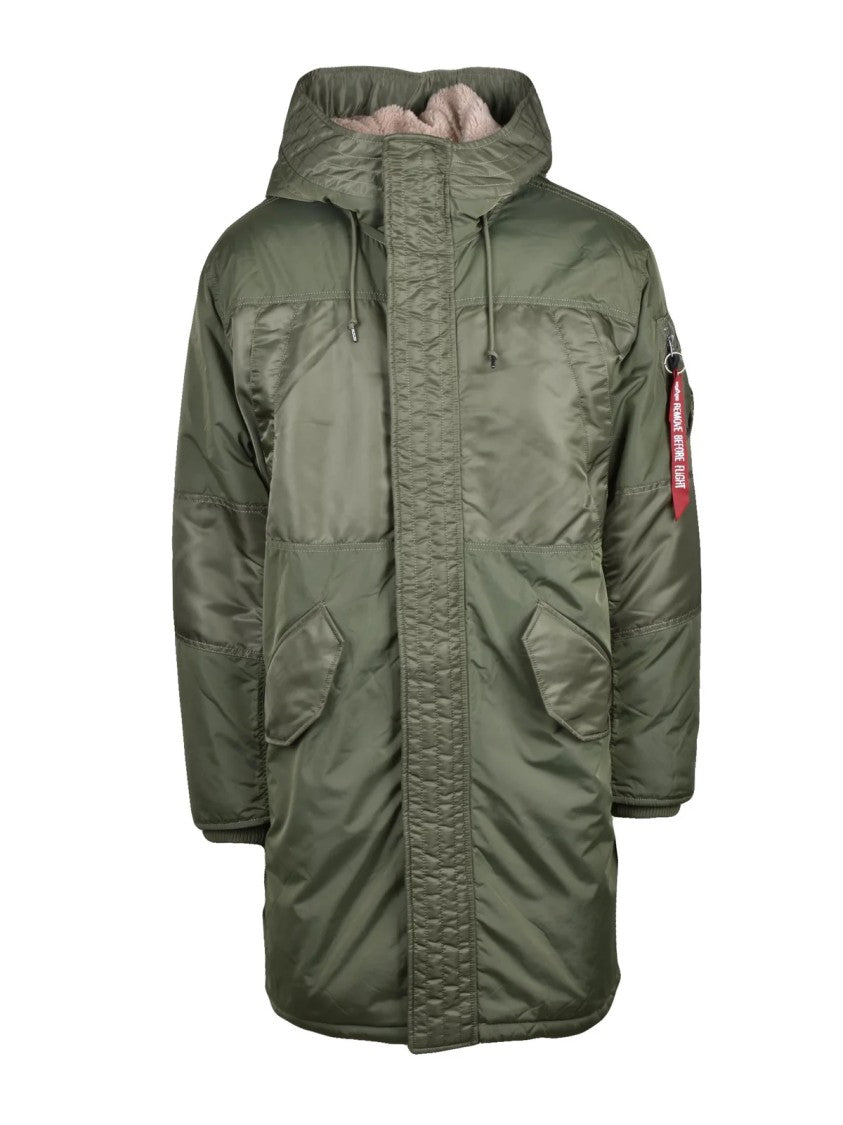 Alpha Industries Long Nylon Parka With Padded Exterior And Fleece Lining