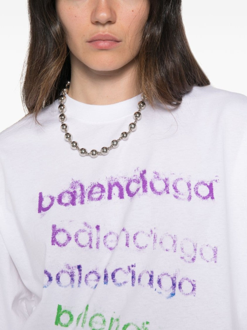 Balenciaga White Oversized T-Shirt With Multicolored Distressed Print
