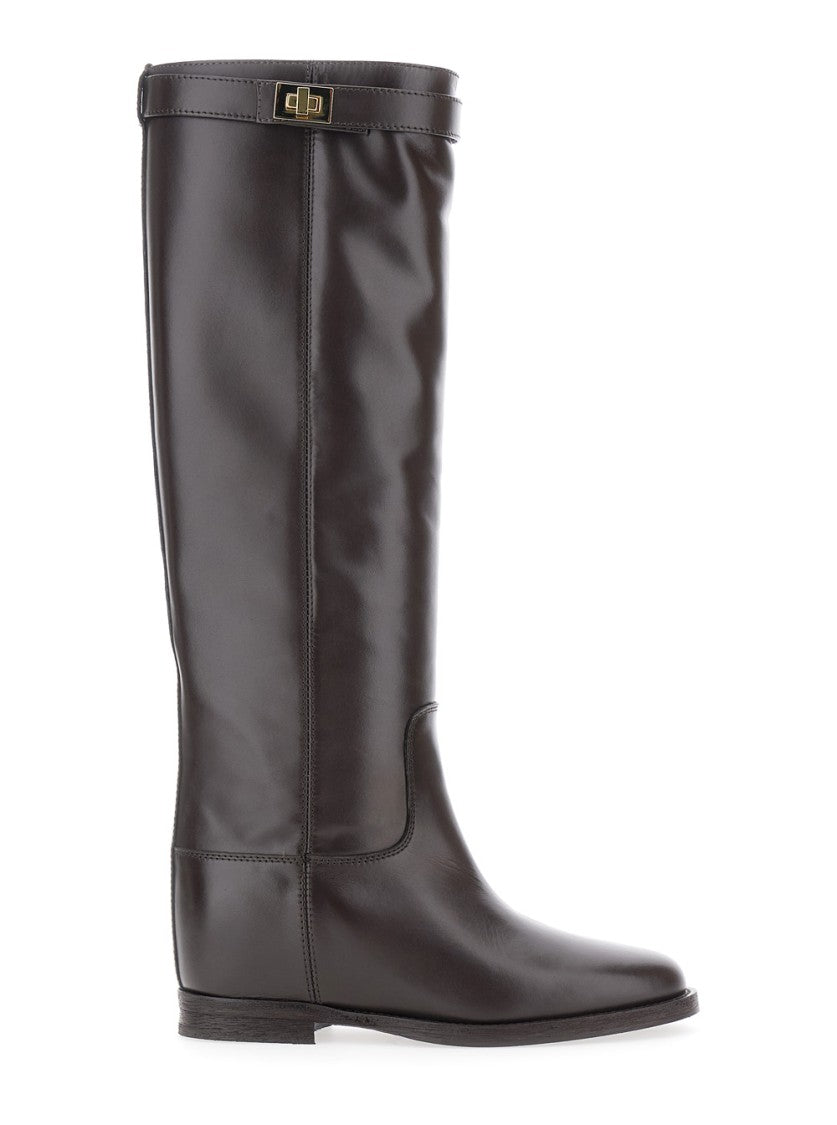 Via Roma 15 Brown Tall Boots With Decorative Buckle