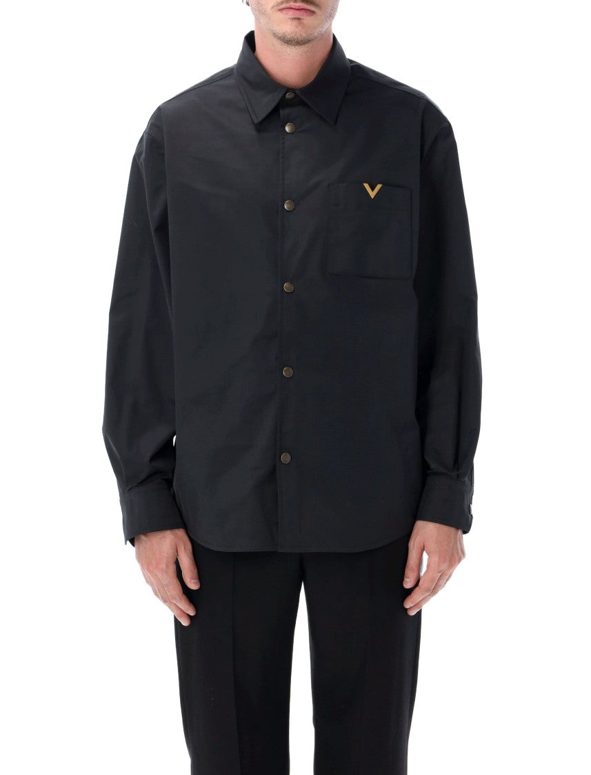 Valentino Garavani Black Matte Nylon V-Accent Shirt Jacket