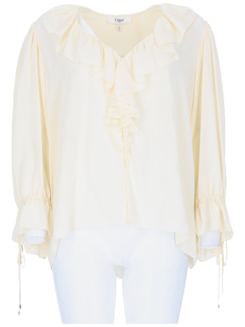 Chloé Ruffled V-Neck Silk Blouse