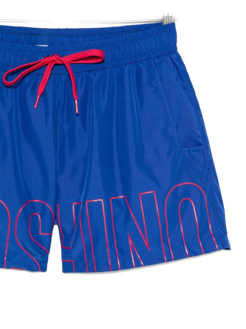 Moschino Blue Front Logo Drawstring Swim Shorts