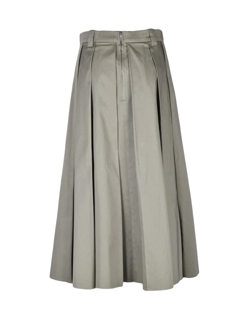 Department 5 Sage Green A-Line Stretch Cotton Pleated Skirt