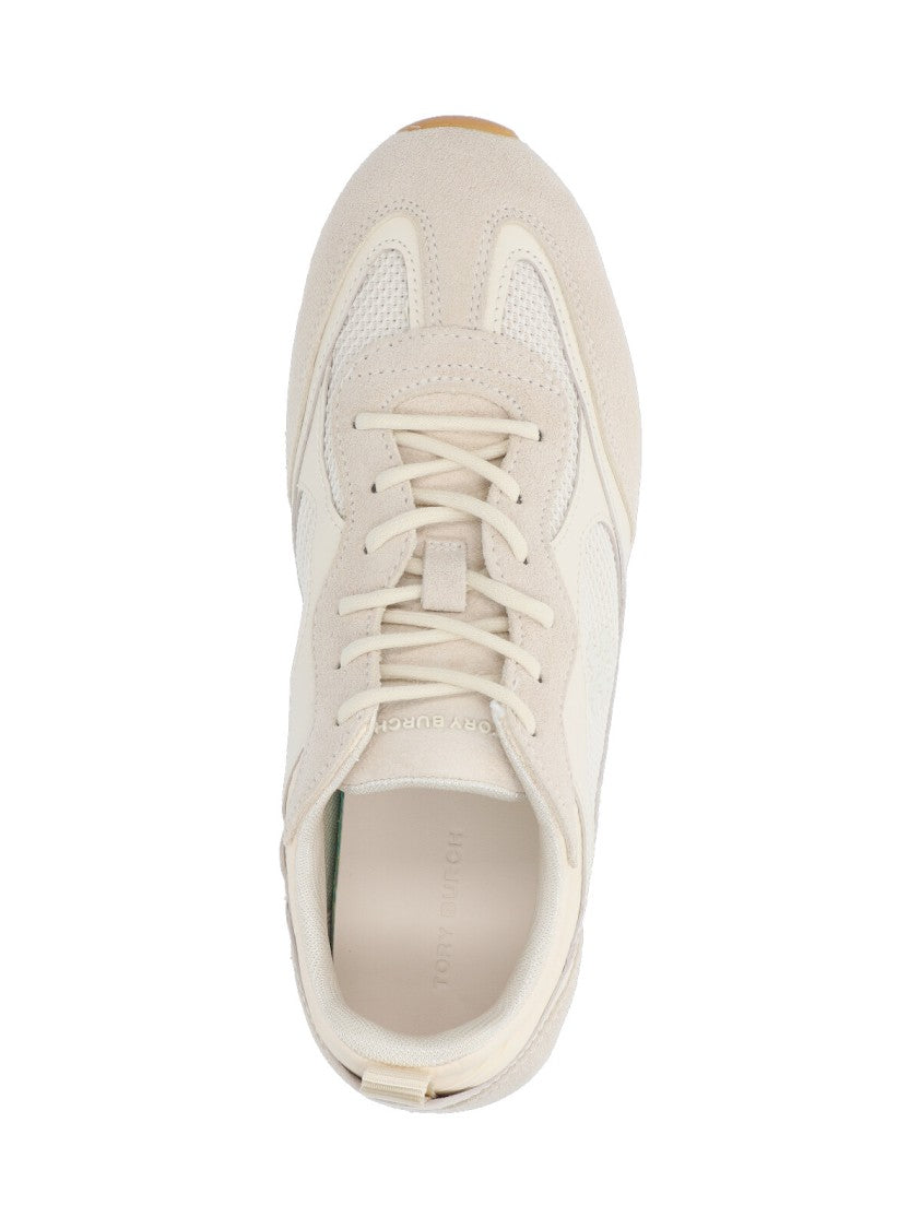 Tory Burch Field T-Monogram Cream Suede Mesh Sneakers