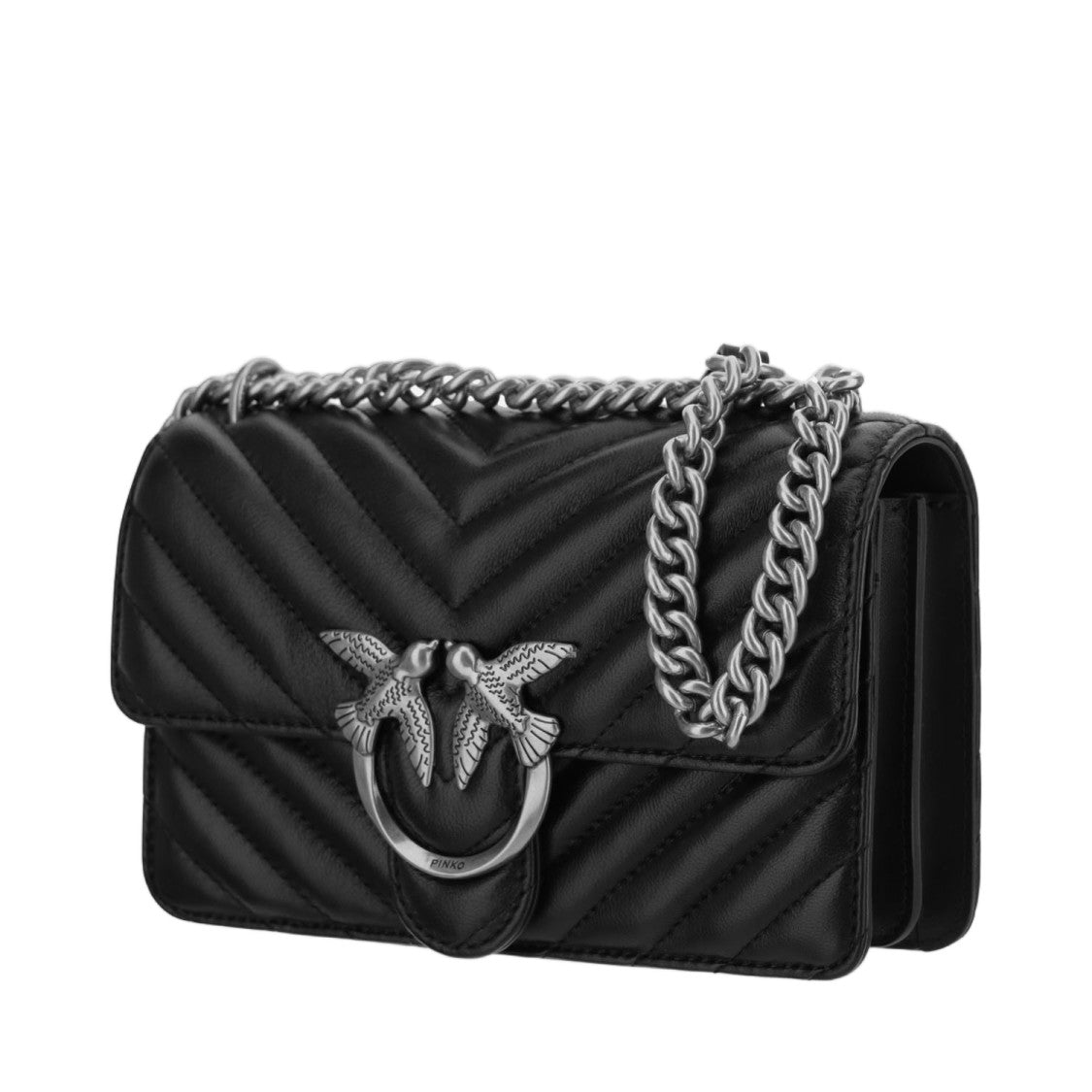 Pinko Black Mini Love One Quilted Leather Shoulder Bag