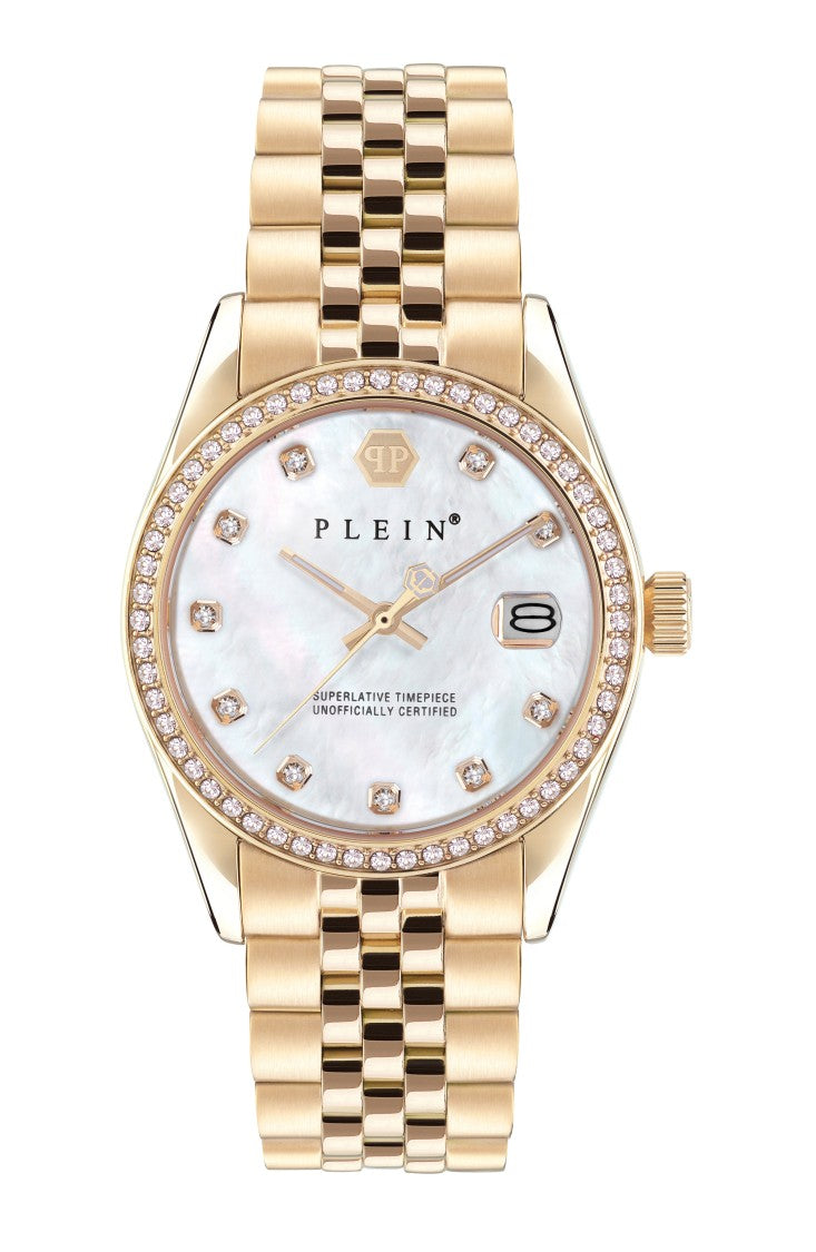 Philipp Plein Date Superlative Crystal Watch With Mother Of Pearl Dial
