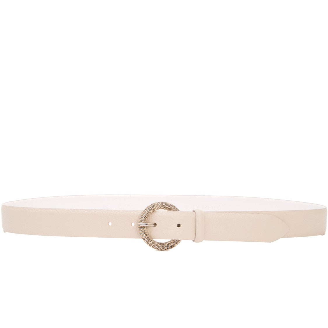 Orciani Ivory Leather Belt With Rhinestone-Embellished Buckle