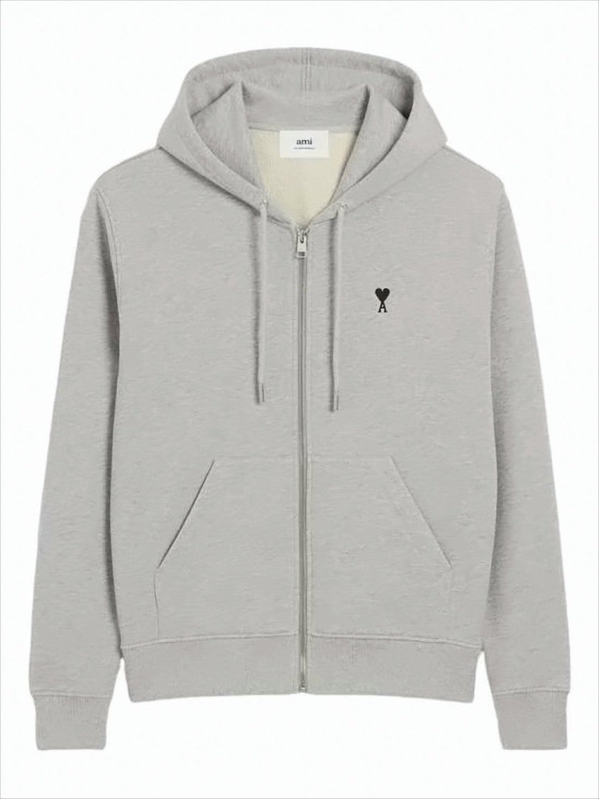 Ami Zip-Up Hoodie With Subtle Embroidered Heart