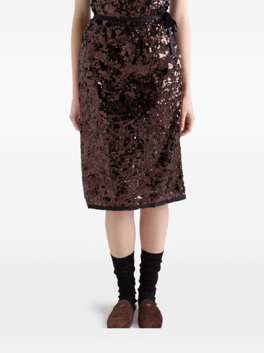 Prada Fitted Sequin Skirt With Tie Detail