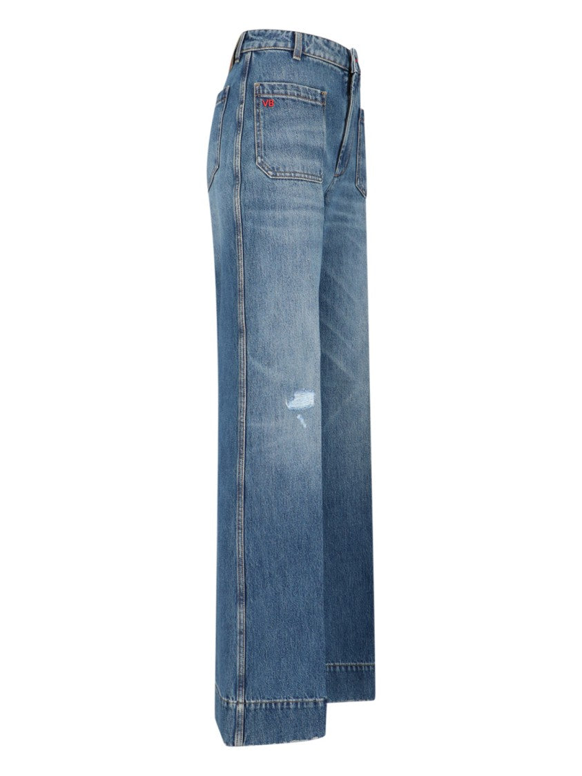 Victoria Beckham High-Waisted Wide-Leg Jeans With Embroidered Logo