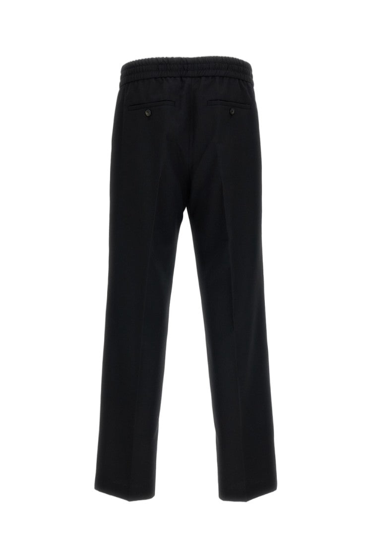 Drôle De Monsieur Tailored Black Drawstring Waist Trousers With Pressed Crease