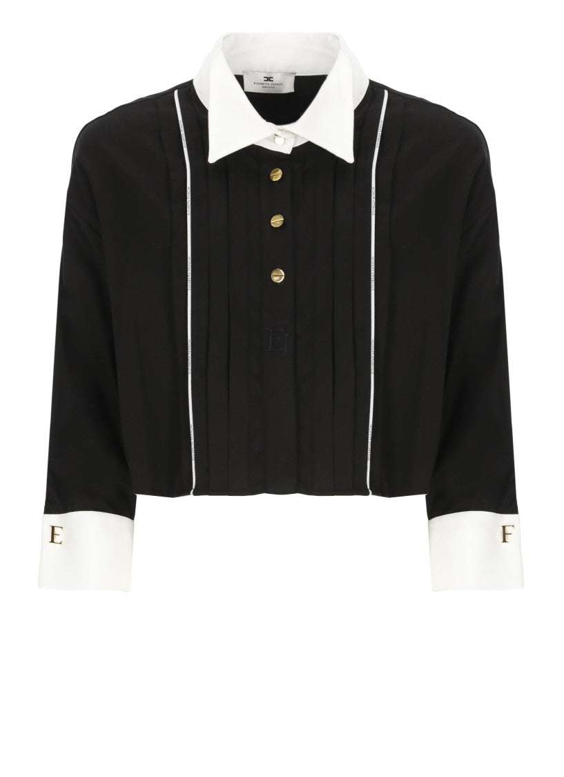 Elisabetta Franchi Cropped Black Shirt With Contrasting Details