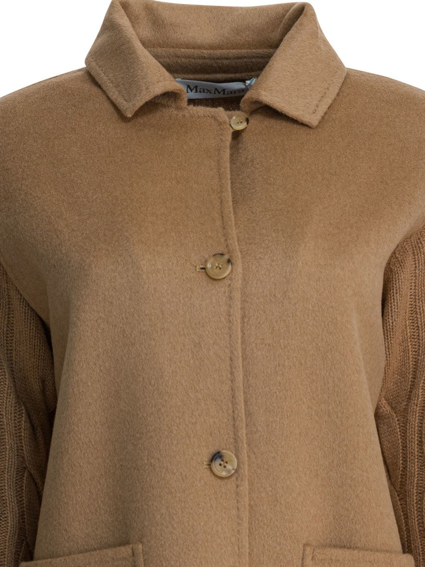 Max Mara Oversized Camel Coat With Cashmere Knit Panels