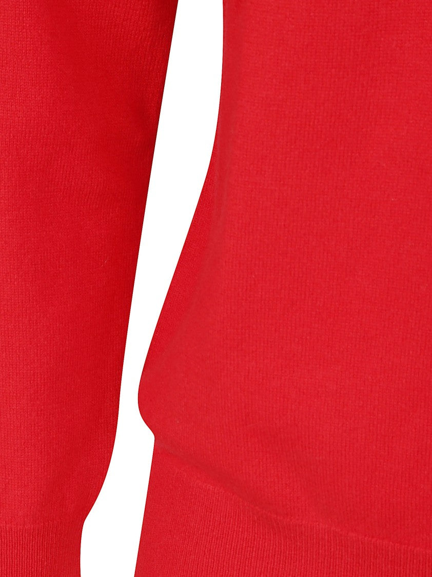Ballantyne Solid Red Crew Neck Sweater With Ribbed Details