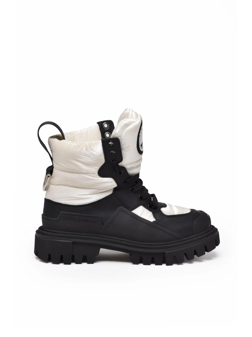 Dolce & Gabbana Black/White Chunky Lace-Up Rubber-Leather Boots