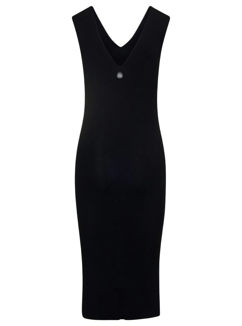 Moncler Fitted Black Midi Dress With Deep V-Neckline