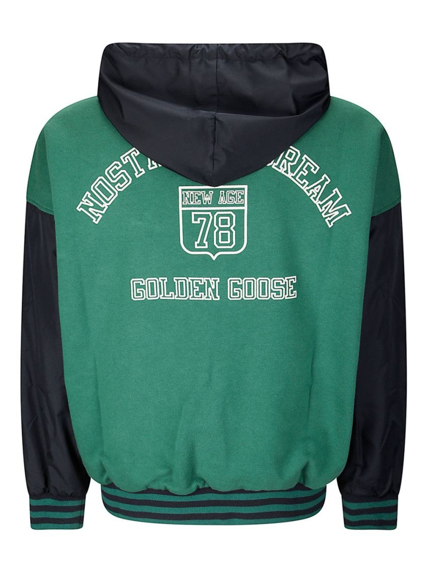 Golden Goose Forest Green Stripe Trim Hooded Sweatshirt
