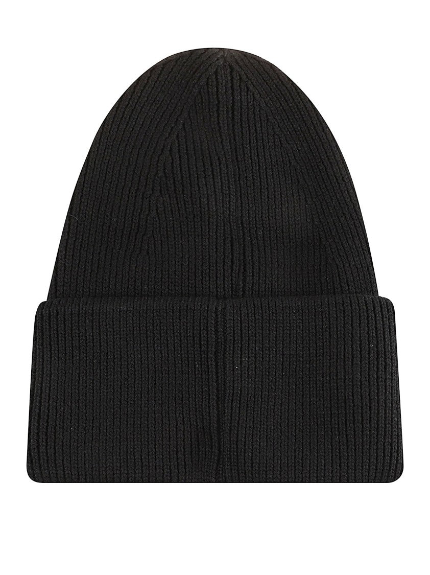 Off-White Ribbed Knit Beanie Hat With Embroidered Detail