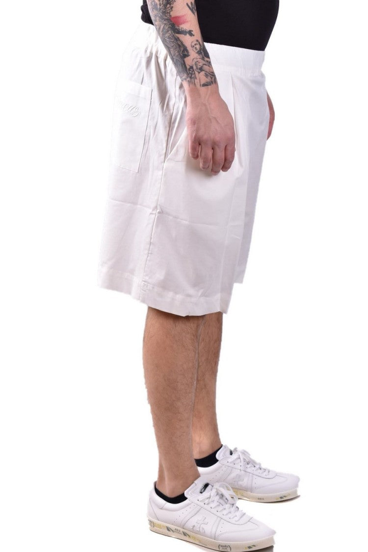 Laneus Relaxed Fit Off-White Shorts Subtle Embroidery