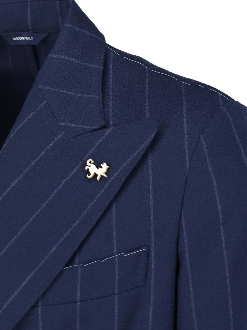 Tombolini Blue Virgin Wool Double-Breasted Suit