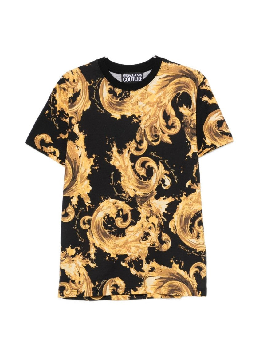 Versace Jeans Couture Baroque-Inspired Black T-Shirt With Gold Print