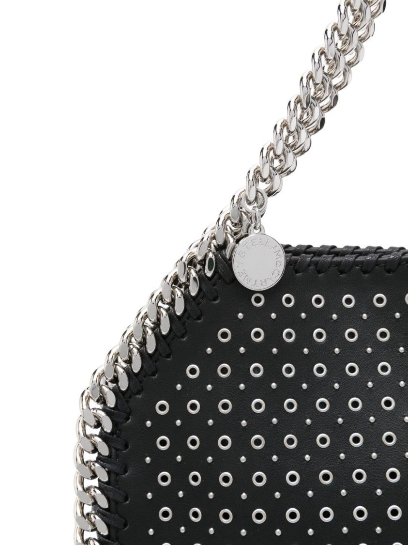 Stella Mccartney Structured Black Shoulder Bag With Perforated Design And Chain Strap