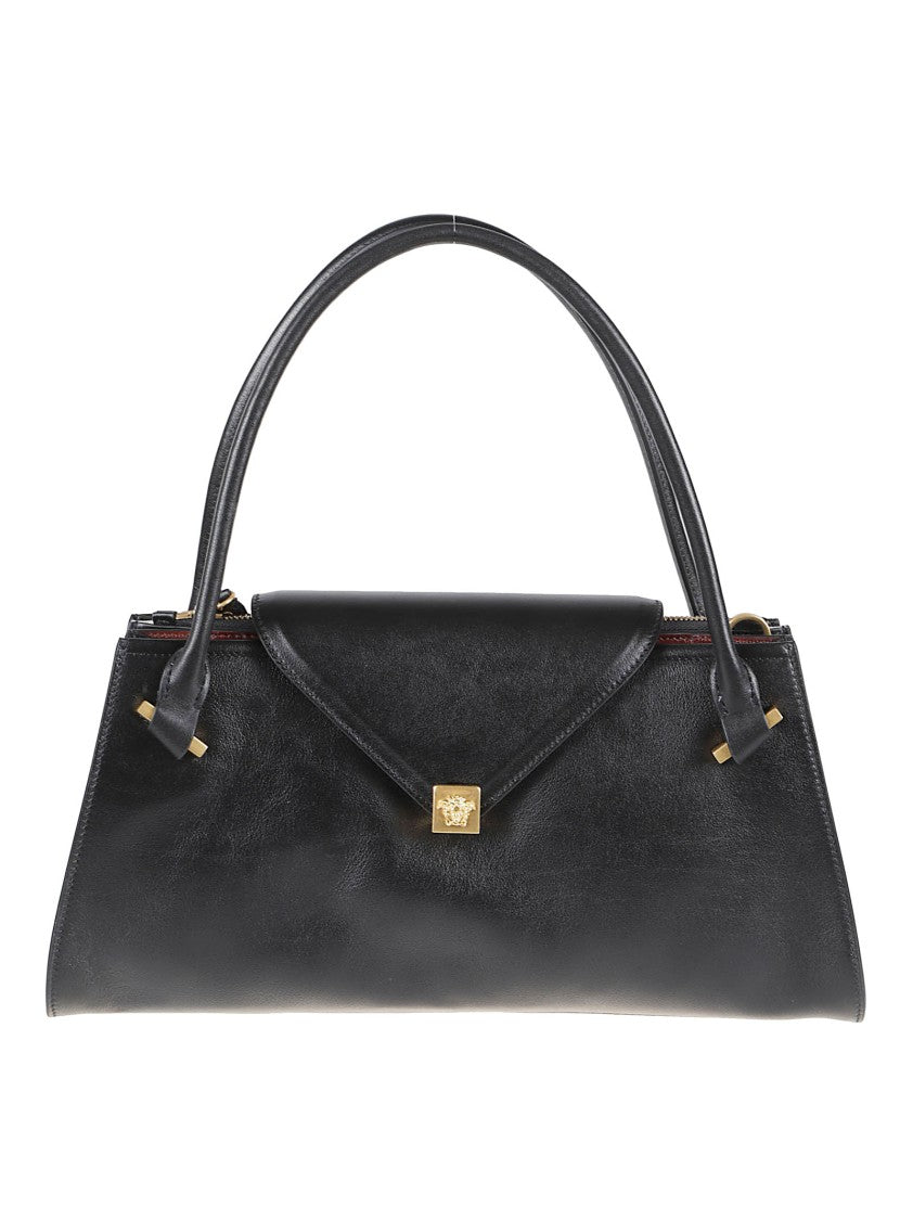 Versace Elongated Structured Handbag In Smooth Calf Leather