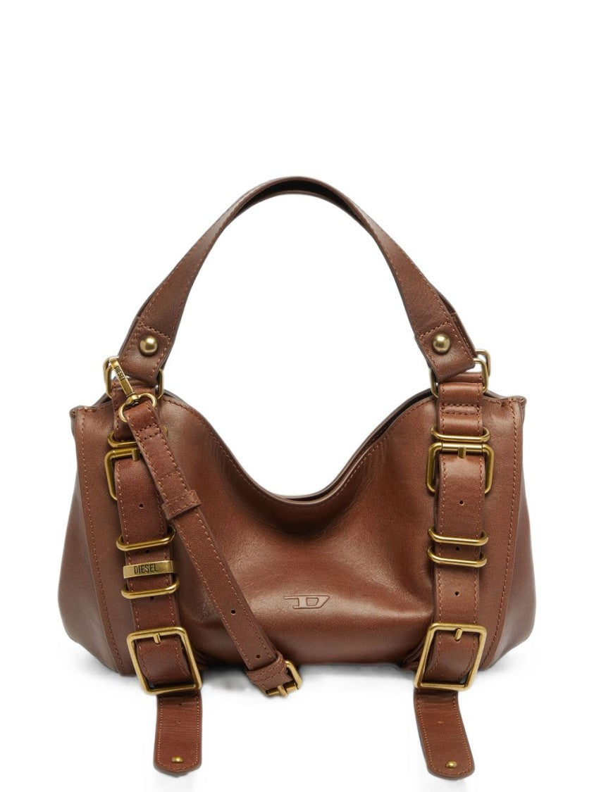 Diesel Soft Brown Leather Bag With Gold-Tone Accents