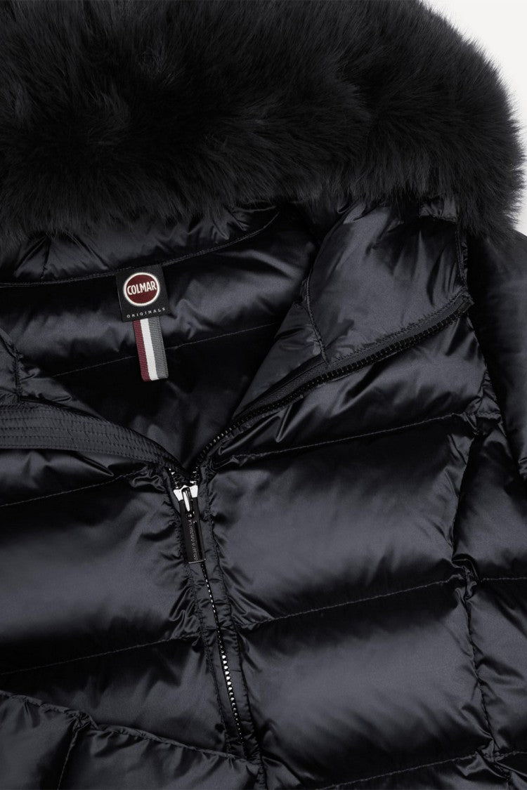 Colmar Black Hooded Longline Quilted Polyamide Puffer Coat