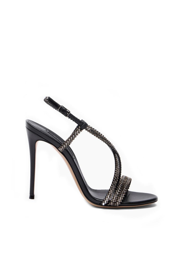Casadei Black Leather Woven-Strap Sandals