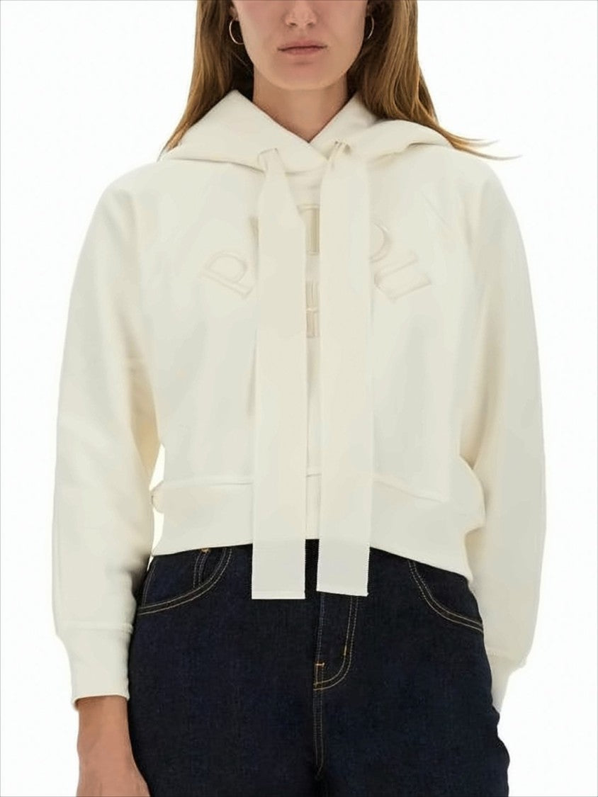 Patou Cropped White Hoodie With Oversized Fit
