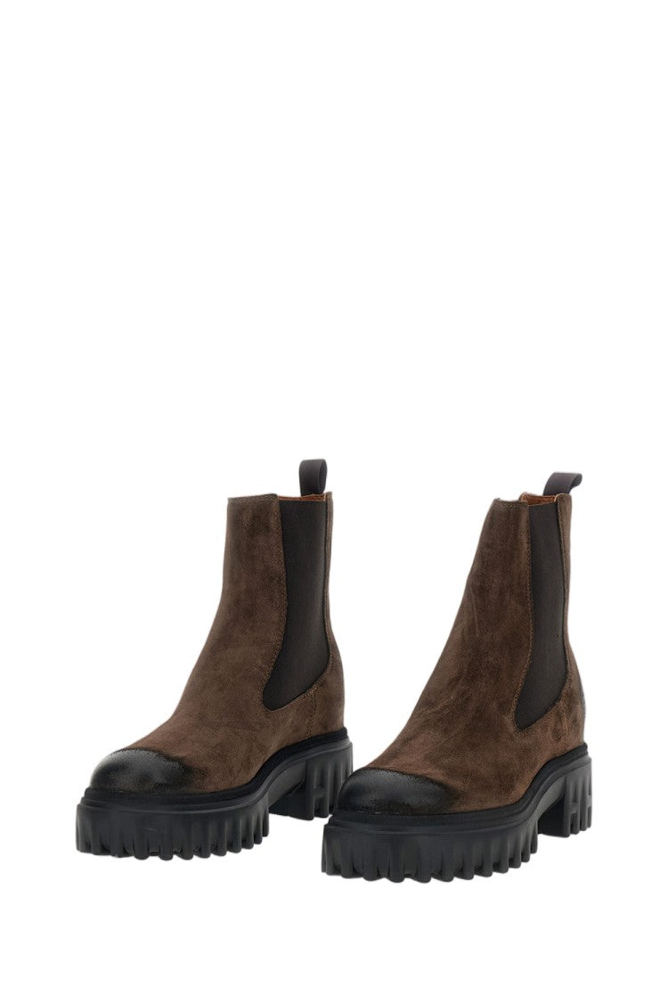 Hogan Brown H700 Suede Platform Lug-Sole Chelsea Boots