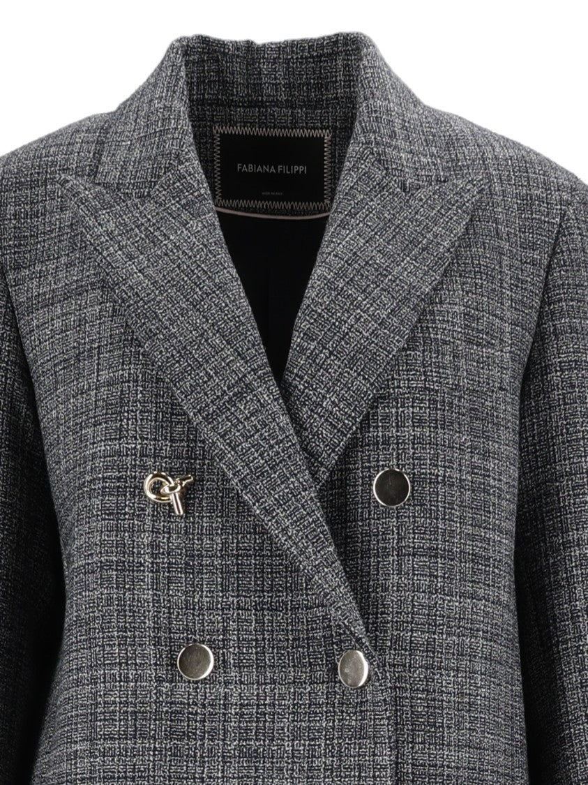 Fabiana Filippi Night Blue Double-Breasted Long Wool Coat