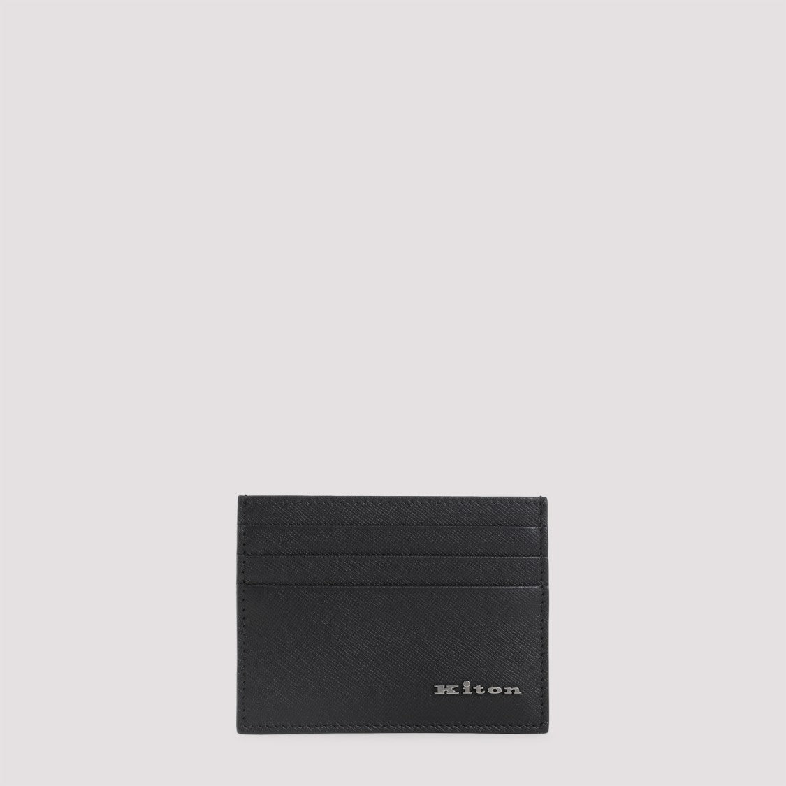 Kiton Black Calf Leather Card Holder