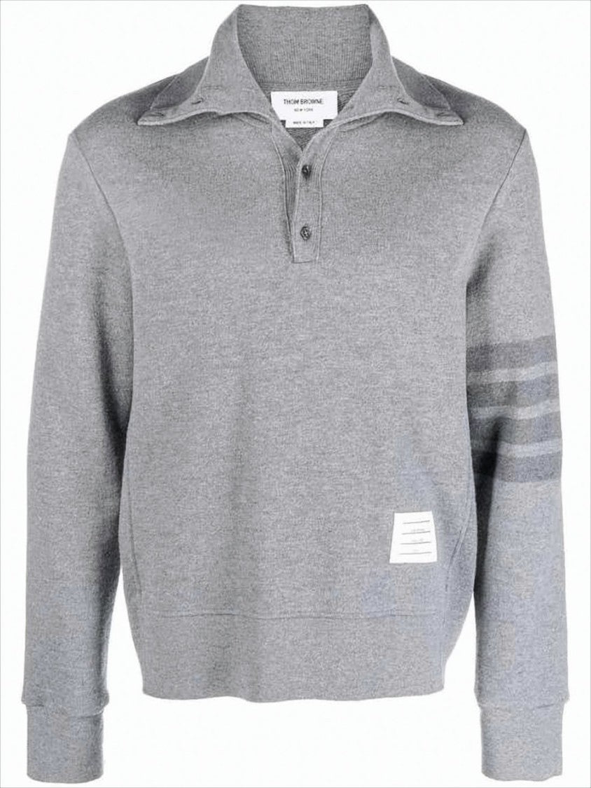 Thom Browne Medium Grey Wool Polo Shirt With Classic Collar And Minimalist Details