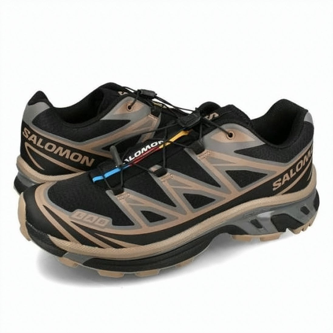 Salomon Geometric Patterned Black Textile Sneakers With Rugged Rubber Sole