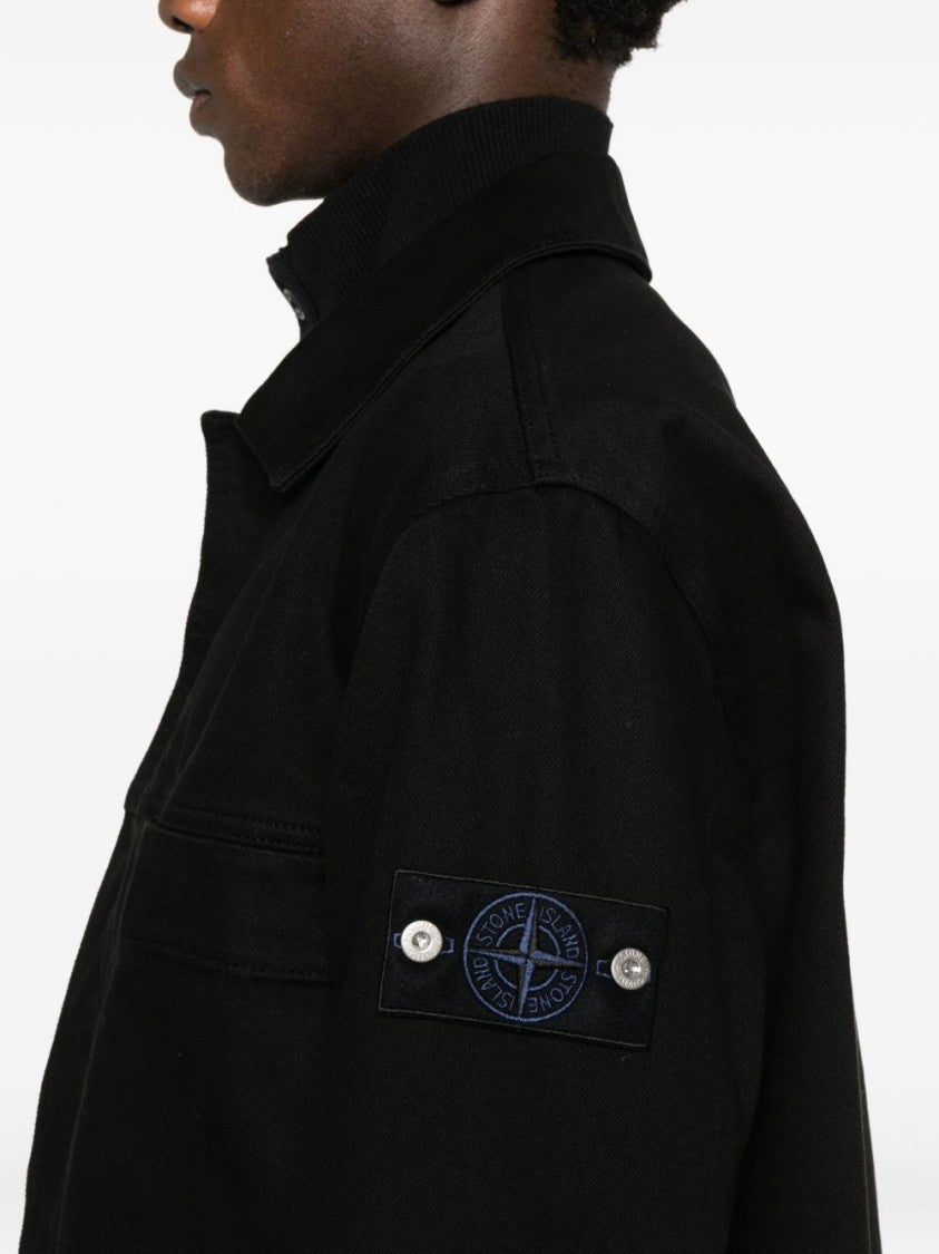 Stone Island Compact Twill Denim Coach Jacket With Structured Collar
