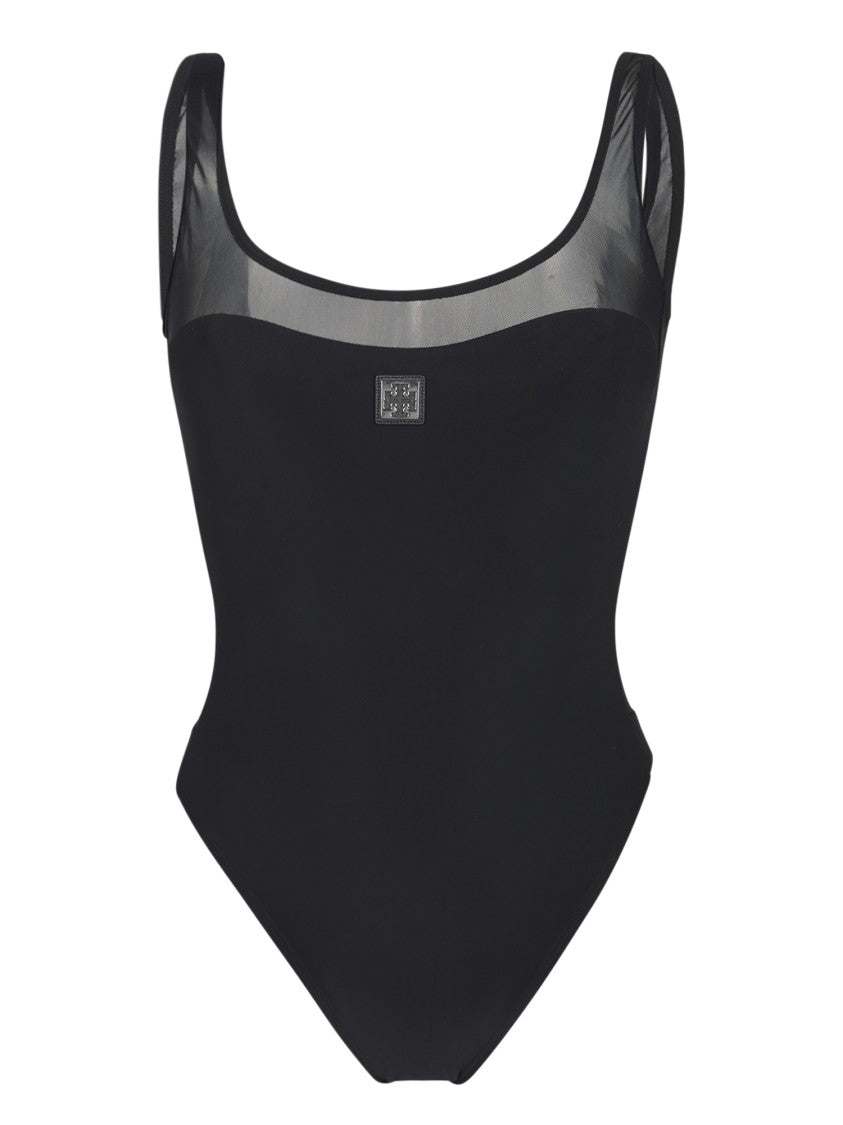 Tory Burch Sleeveless Black Swimsuit With Translucent Mesh Inserts