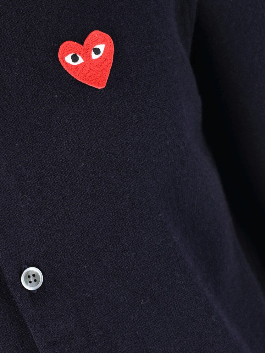 Comme Des Garçons Navy Heart Patch Wool Cardigan