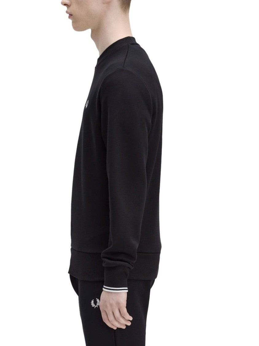 Fred Perry Crewneck Sweatshirt In Solid Black Cotton With Embroidered Laurel Wreath